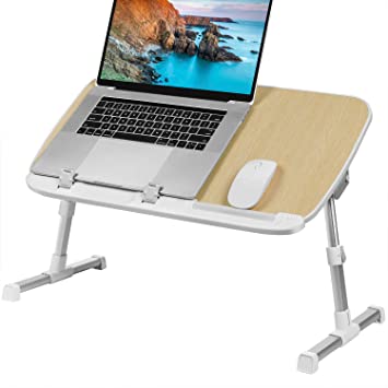 HUANUO Laptop Desk for Bed & Sofa - Adjustable Foldable Laptop Stand for Kids, Notebook & Dinner with 24 inch Platform (1 Pack, Burlywood)