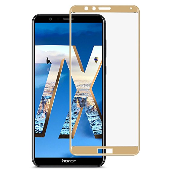 Huawei Honor 7X Screen Protector,Full Cover Huawei Mate SE Phone Tempered Glass Screen Protector with ABS Curved Edge Frame, Anti-Fingerprint HD Screen Protector for Huawei Honor 7X/Mate SE (Gold)