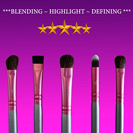 Star Beauty Eye Shadow Brush Set 5pcs ESSENTIAL Premium Quality Synthetic Brushes for EyeShadow Crease Application-Blending-Shading-Dabbing-Filling-Defining. BEST SELLER to achieve glamorous looks.