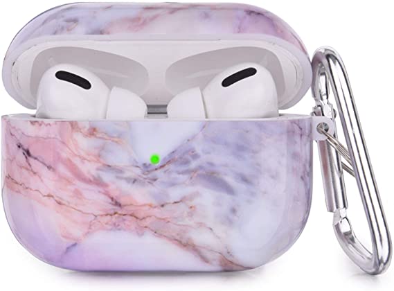 V-MORO Airpods Pro Case, Cute Airpod Pro Protective Hard Case Cover Portable & Shockproof Women Girls Men with Keychain/Anti-Lost Strap for Apple Airpods Pro Charging Case (Lavender marble)