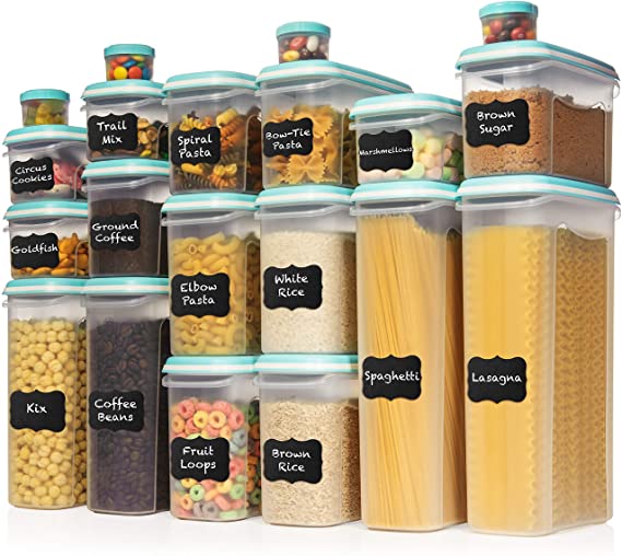 LARGEST Set of 40 Pc Food Storage Containers (20 Container Set) Shazo Airtight Dry Food Space Saver w Interchangeable Lid, Labels   Marker - One Lid Fits All - Reusable