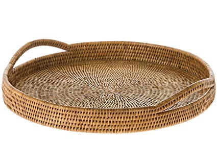 KOUBOO La Jolla Rattan Round Serving Tray, Honey Brown