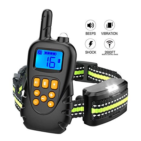 Allenker Dog Training Collar – Dog Shock Collar with Remote Up to 2600Ft Remote Range, 3 Training Modes: Beep Vibration Static Shock - 1~16 Vibration Shock Levels - Rechargeable Waterproof W/Charger