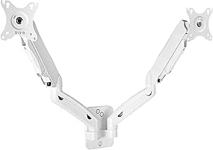 VIVO Height Adjustable Pneumatic Extended Arm Dual Monitor Wall Mount Full Motion Articulating, Fits 2 Screens 17 to 32 inches, White, MOUNT-V002GW