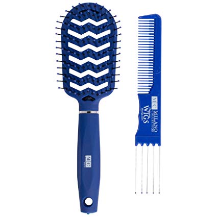 Milano Collection Professional Wig and Extension, No Tangle, Durable, Salon Grade Brush and Teasing Comb Duo - Blue