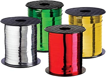 Xmas Ribbon - Christmas Gift Ribbon Set of 4 Rolls Silver Red Green Gold Curling Ribbons Thin for Holiday Gifts Wrapping & Decoration