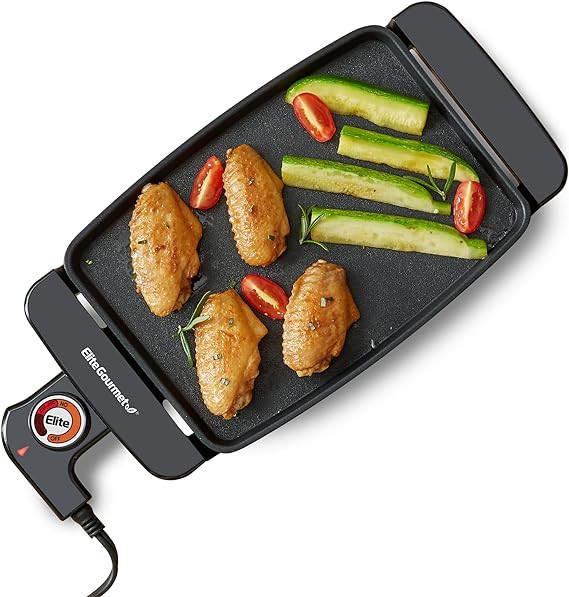 Elite Gourmet EGR8152 Electric 10" x 7" Personal Compact Griddle, Cool-touch Handles Non-Stick Surface, Removable/Adjustable Thermostat, Black