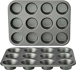 Amazon Basics Nonstick Muffin Baking Pan, 12 Cups - Set of 2