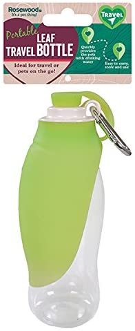 Rosewood Easy Use Dog Travel Water Bottle with Stylish Leaf Design, Green