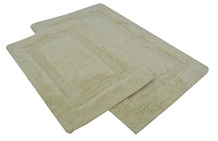 Set of 2 Large 21 x 34 Inches 100% Cotton Tuffted Bath Rugs With ANTI SKID LATEX BACKING (Sage)