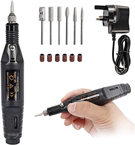 HAL Electric Nail Files Set, Professional Manicure Pedicure Kit Nail Drill for Acrylic Nail Gel Nails Polishing with 6 Metal Drill Bit and Sanding Belt(15000RPM, Black)