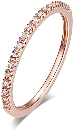 HAFEEZ CENTER 14K Gold Riviera Petite Micropave Diamond Half Eternity Wedding Band Ring for Women, 1.5mm