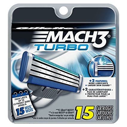 Gillette Mach3 Turbo Men's Razor Blade Refills, 15 Count