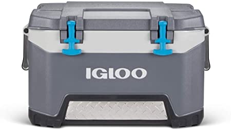 Igloo BMX 52 Quart Cooler with Cool Riser Technology, Fish Ruler, and Tie-Down Points - 16.34 Pounds - Carbonite Gray and Blue