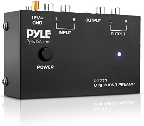 Pyle Output PP777 Phono Turntable Preamp Mini Electronic Audio Stereo Phonograph Preamplifier Input, RCA Output & Low Noise Operation Powered by 12 Volt DC Adapter