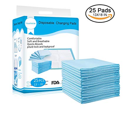 Disposable Changing Pads Mats, Soft and Waterproof Leak-Proof Breathable Disposable Underpads for Baby (18Lx13W,25Pads)