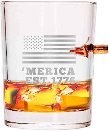 Lucky Shot .308 Real Bullet Handmade Whiskey Glass - 'Merica EST. 1776