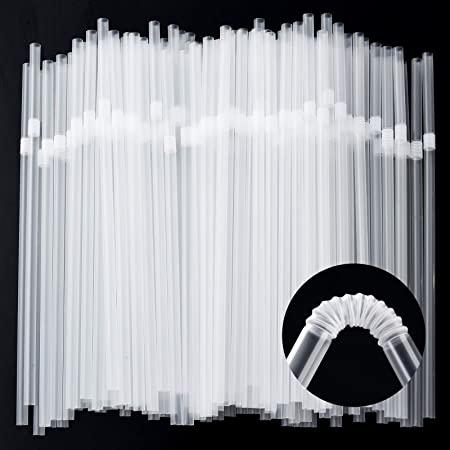 ALINK 500-Pack Clear Flexible Drinking Straws, Plastic Disposable Bendy Straws - 7.75" x 0.23"