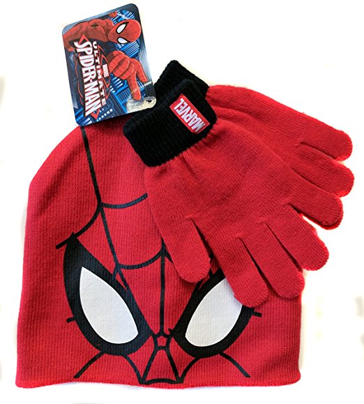 Marvel Spiderman Boys Knit Beannie Hat & Glove set