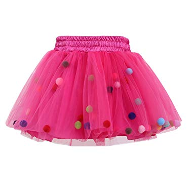 GoFriend Tutu Skirt Baby Girls Tulle Princess Dress 4-Layer Fluffy Ballet Skirt with Pom Pom Puff Ball