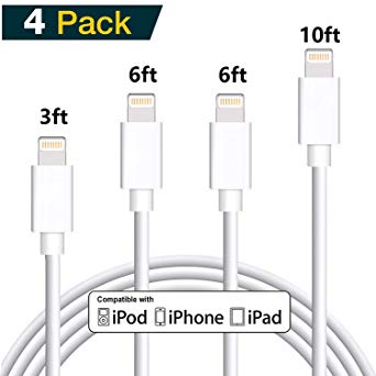 Wosko Certified Phone Cable 4Pack 3FT 6FT 6FT 10FT Extra Long Nylon Braided USB Fast Charging& Syncing Cord Compatible Phone Charger XS MAX XR X 8 8 Plus 7 7 Plus 6s 6s Plus 6 6 Plus - W08
