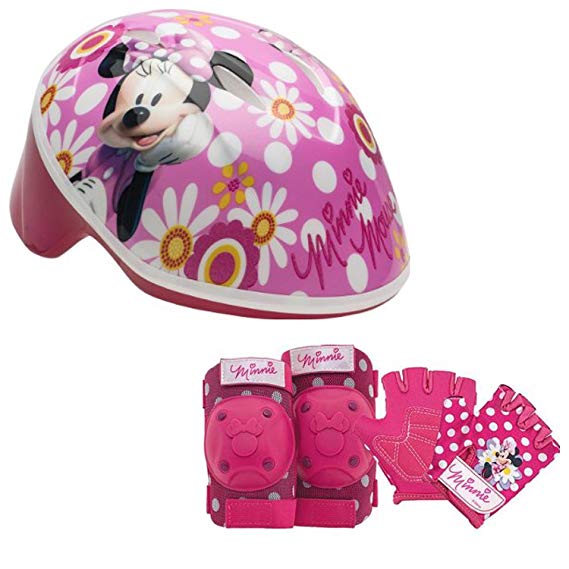 Disney Girls Minnie Mouse Toddler Skate / Bike Helmet Pads & Gloves - 7 Piece Set