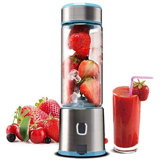 Portable Blender Glass, TTLIFE USB Rechargeable Personal Blender, Smoothie Blender Juicer Cup, Small Blender Single Serve Fruit Mixer, Travel Portable Blender Cordless with 5200mAh Rechargeable Battery for Shakes and Smoothies,Protein Shake,Baby Food