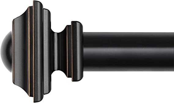 KAMANINA 1 Inch Curtain Rod 32 to 86 Inches (2.6-7.1ft), Black Single Drapery Rods for Windows 54 to 82 Inches, Square Finials