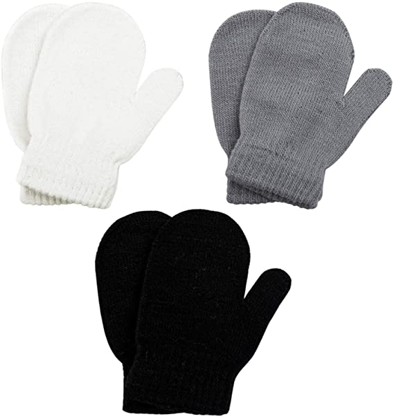 Cooraby 3 Pairs Toddler Stretch Mittens Winter Warm Knitted Magic Mittens Gloves