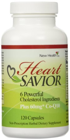 Lower cholesterol naturally with HeartSaviorTM 6 Powerful Cholesterol Fighting Ingredients Plus 60 mg Co-Q10 120 caps