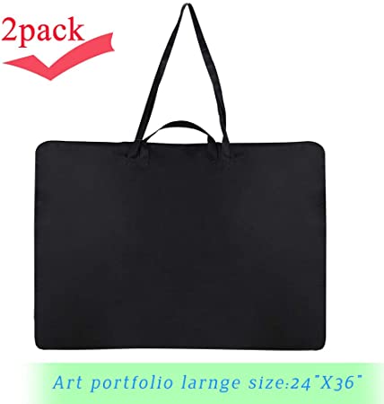 JAPI Large Size Art Portfolio Tote with Nylon Shoulder,24"X 36"Light Weight Waterproof Poster Board Storage Bag, Drawing Painting Sketch Bag for Student Art Work Portfolio and Artist (2Pack)