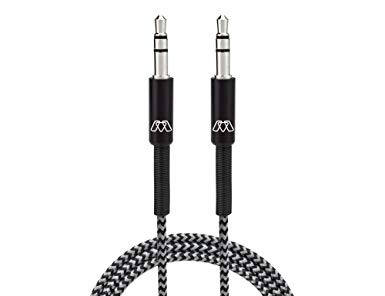 MOS SW-30442-03 3-Feet Spring Aux 3.5mm Cable, Reinforced, Braided Cable, Black
