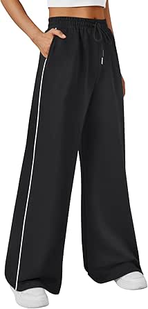 Trendy Queen Women's Wide Leg Sweatpants Baggy Sweat Pants with Pockets High Waisted Track Pants Drawstring Joggers