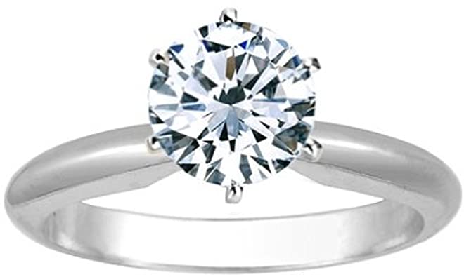 IGI Certified 1 Carat Round Brilliant Cut/Shape 14K White Gold Solitaire Diamond Engagement Ring 6 Prong (H-I Color, Eye Clean Clarity Center Stones Center Stones)