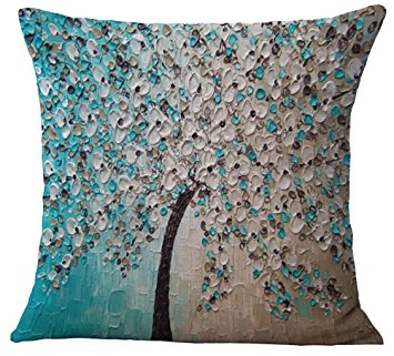 ChezMax Oil Painting Home Decorative Cotton Linen Throw Pillow Cover Cushion Case Square Pillowslip For Bedding Sofa Lake Blue 45 X 45 cm