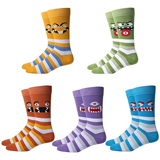 SOXART Men's Dress Socks Novelty 5-Pack Funny Face Colorful Cotton Fun Bright Patterned Socks