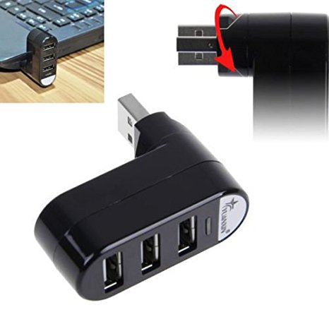 Cisno Mini Rotate Splitter 3 Ports USB 2.0 Hub Adapter for Chromebook Macbook Air, Surface RT/Pro, PC