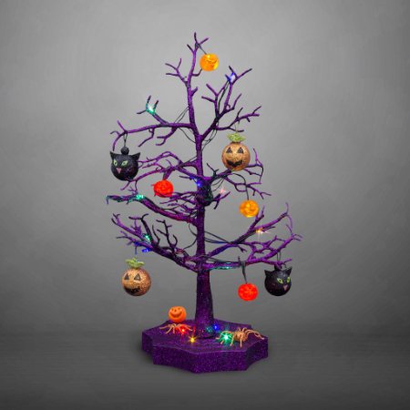 Avon Halloween LED Sparkle Tree with Cats, Pumpkins And Spiders, 19-Inches