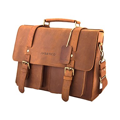Messenger Bag 14 Inch Crazy Horse Genuine Leather Briefcase Vintage Tote for Men and Women