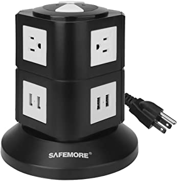 Power Strip, Lanshion Smart 6-Outlet with 4-USB Surge Protection Power Socket 4000W 110-250V Worldwide Voltage Power Strip with 6.5 Feet Cord Suitable for Home/Office (Black) (SA-6 4-Black)