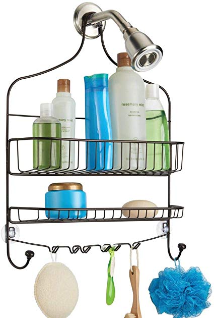 MetroDecor mDesign Bathroom Shower Caddy for Shampoo, Conditioner, Soap - Wide, Bronze