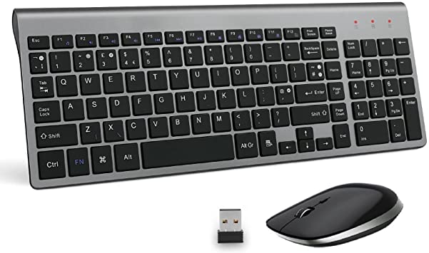 Wireless Keyboard and Mouse,UK layout 2.4Ghz USB Keyboard Compact Full Size Ergonomic Slim Keyboard & Mice Set Compatible with PC Laptop Windows Mac
