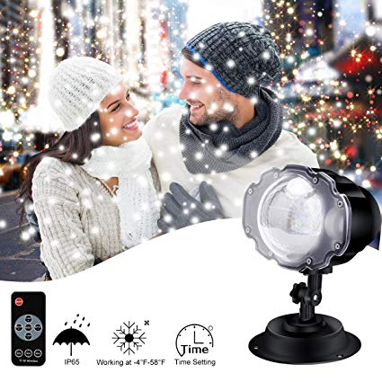 ECOWHO Christmas Projector Lights Outdoor, LED Snowflake Light Projector Waterproof Remote Control Snow Falling Flurries Night Light Spotlight for Halloween, Party, Wedding, New Year