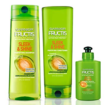 Garnier Hair Care Fructis Sleek & Shine Shampoo, Conditioner, and Leave In Conditioner Treatment, For Frizzy, Dry Hair, Paraben Free, 1 Kit