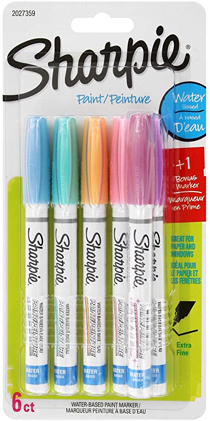 Sharpie Water Based Paint Markers, Extra Fine, Assorted Pastel Colors, 5-Count Plus Bonus Marker