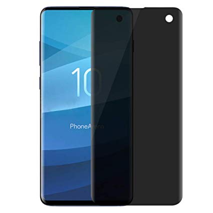 [Fingerprint ID Compatible] Galaxy S10 Screen Protector Privacy [Full Adhesive] AMOVO Flexible Tempered Glass for Samsung Galaxy S10 [Full Coverage] [Case Friendly] [Anti Spy] (Galaxy S10, Privacy)