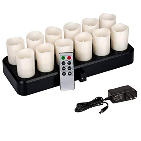 HERO-LED  CD-VRC-12RF-WW Wireless Inductive Rechargeable LED Electric Candles, Flameless Flickering Tealight Votive Candles with Remote Timer Controller, Set of 12, Warm White Color