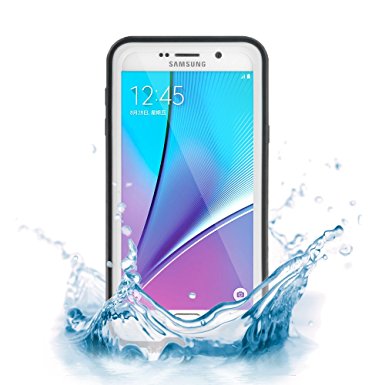 Note 5 Waterproof Case, Ruky [Stand Function] Durable IP68 Full Sealed Waterproof Protection Case Shockproof Dustproof Snowproof Heavy Duty Protective Case for Samsung Galaxy Note 5 - White
