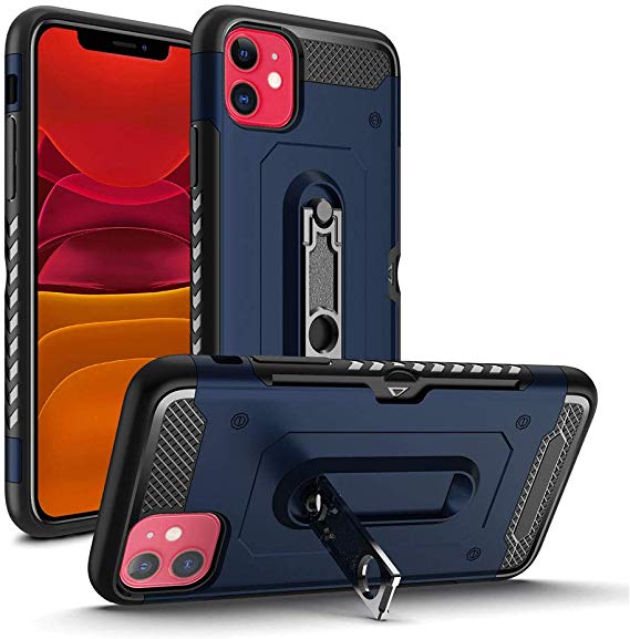 Cubevit iPhone 11 Case, Slim Fit Phone Case with Kickstand and Card Holder, [Premium Quality] Rugged Shockproof Anti-Drop Anti-Scratch Protective Dual-Layer Bumper Case Cover (6.1") - 2019(Blue)