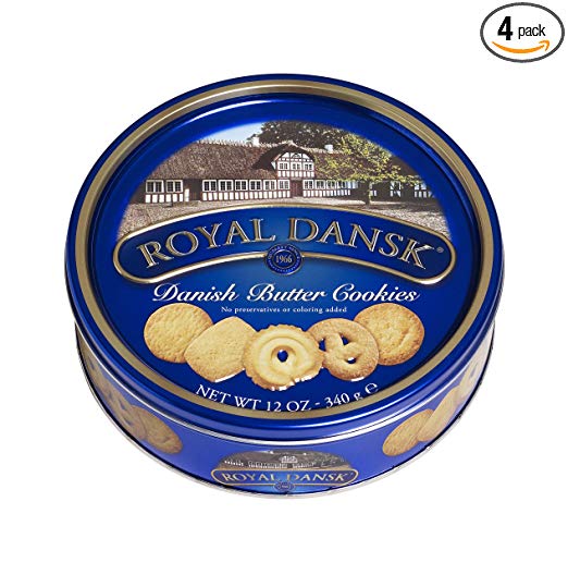 Royal Dansk Danish Butter Cookies, 12 Ounce Tins (Pack of 4)